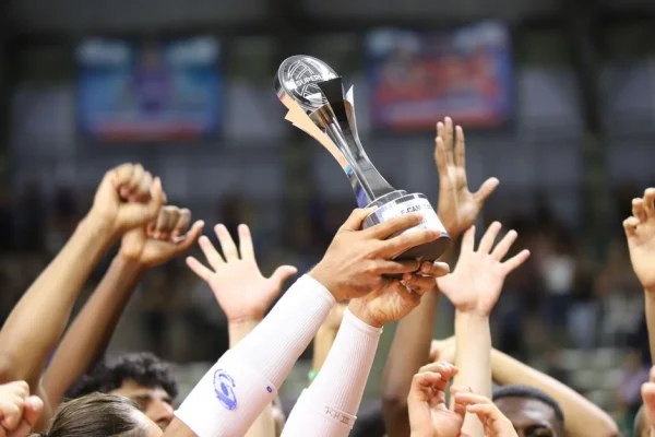 volleyball team trophy celebration